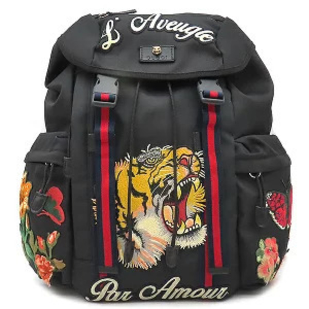 Gucci Backpack Rucksack Daybag Daypack Embroidered Black Tiger
